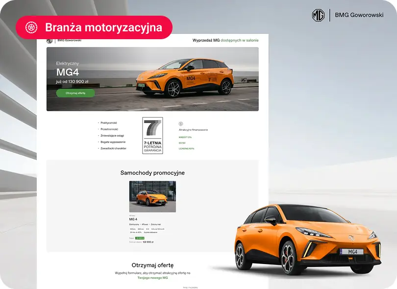 MG - nowoczesna strona dealera z branży motoryzacyjnej